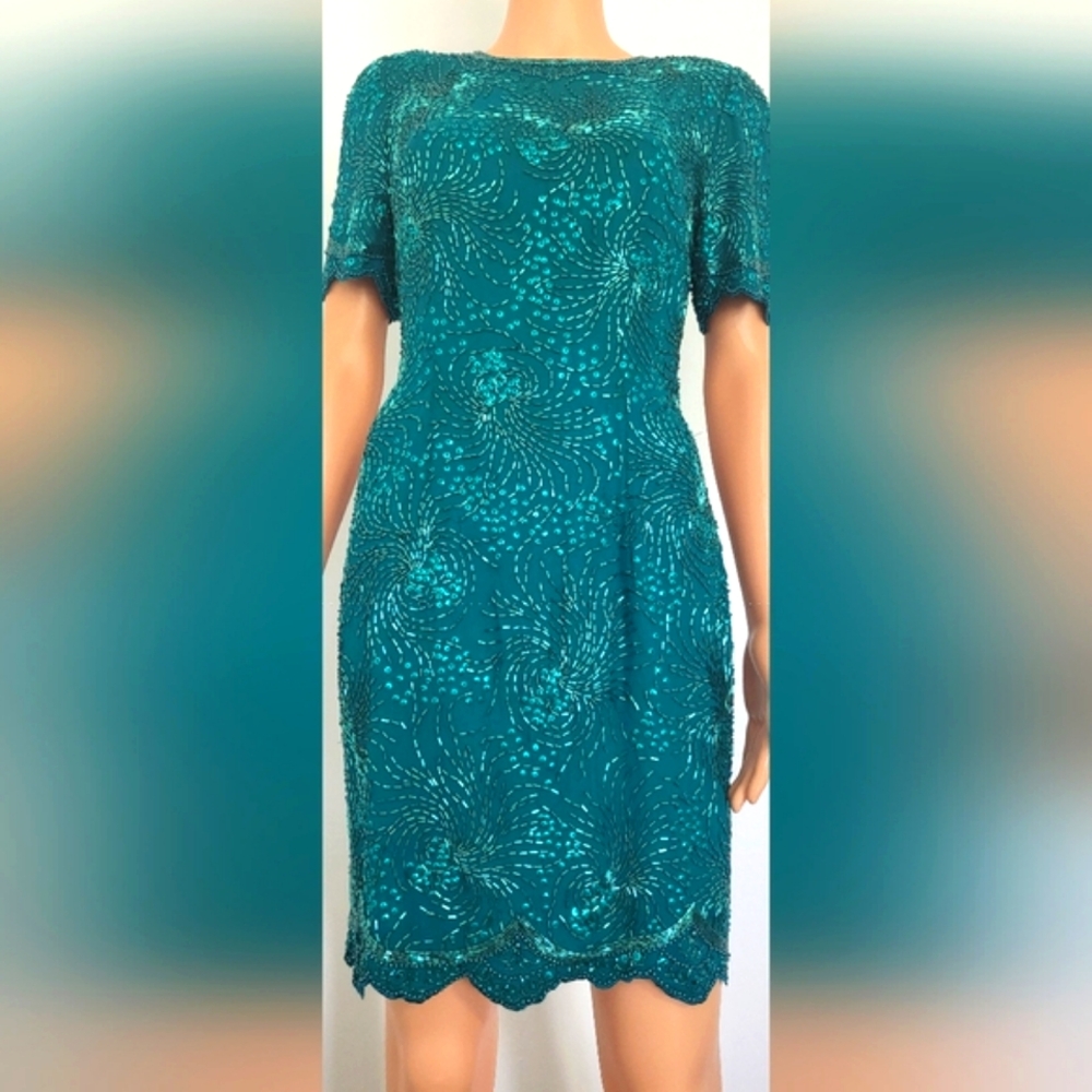 NITELINE Gorgeous elegant Teal Dress; 4, Sequined.